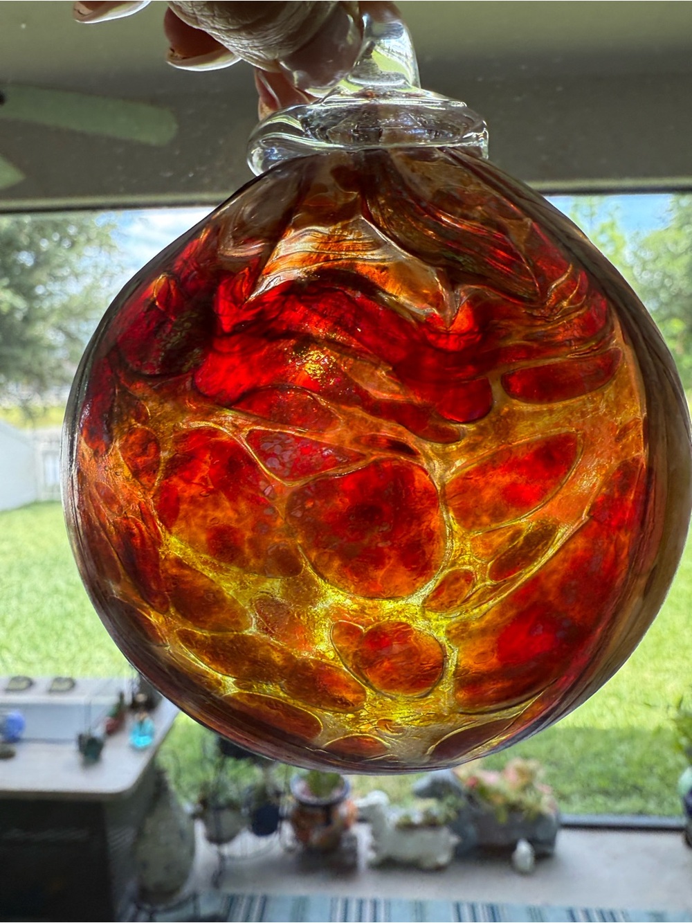 Vintage Studio Art‎ Glass Ornament Red Gold Iridescent Hand Blown Sphere